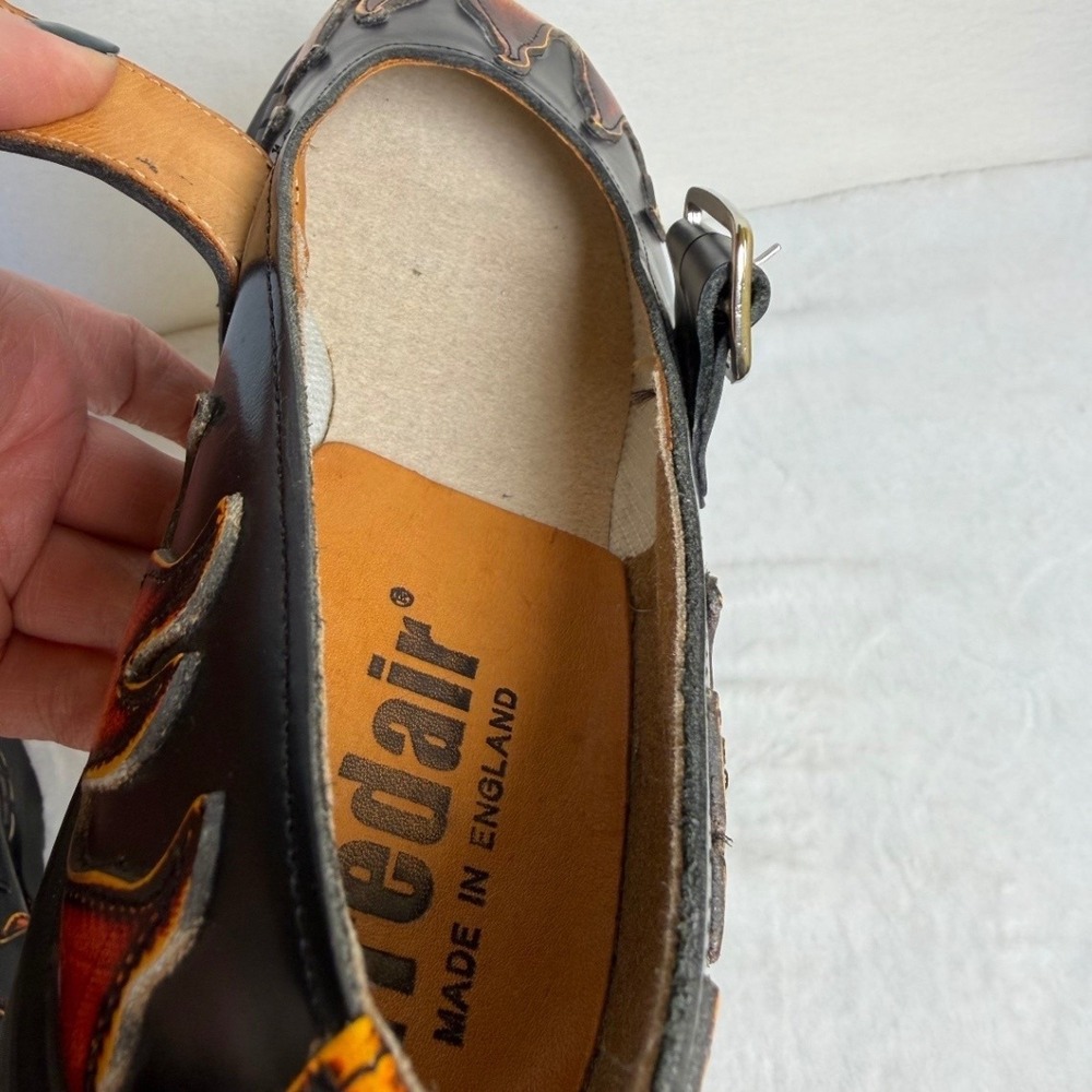 Tredair Mary Jane Flats Size 8 Women Black Flame Leather Alt Grunge Punk England - Picture 7 of 16